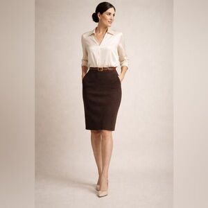 St. John Collection Chocolate Brown Stretchy Pencil Skirt Sz 2 Quiet Luxury Chic